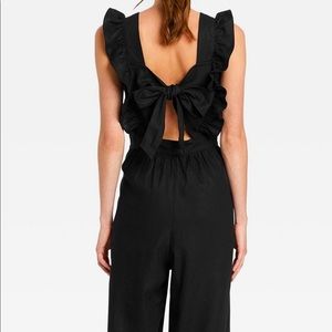Linen Blend Ruffle Tie Back Jumpsuit